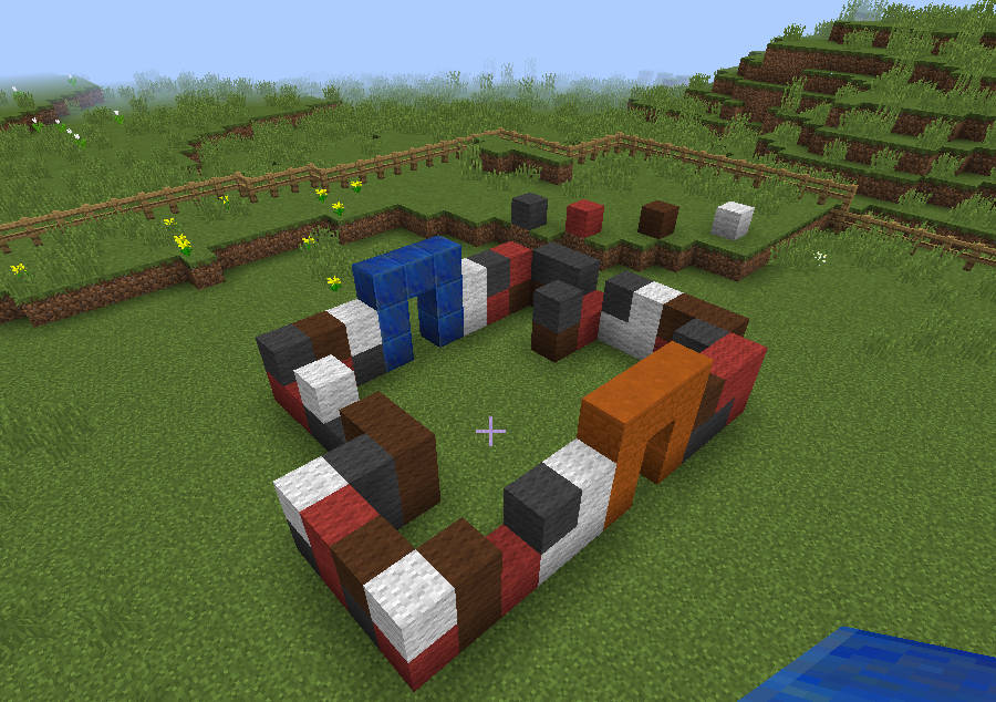 Circular minecraft structure, blocks with arches. 