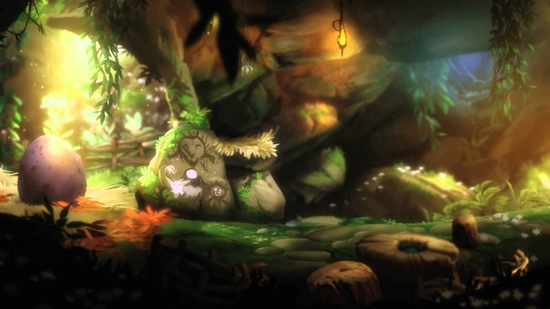 A painting inside Naru’s cave, depicting Kuro, Ori, herself and Gumon.