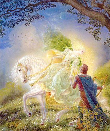 The Queen of Fairies approaches the young noble, Thomas the Rhymer.