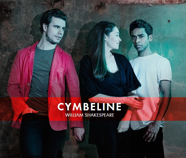 Cymbeline poster, featuring three of the cast. 