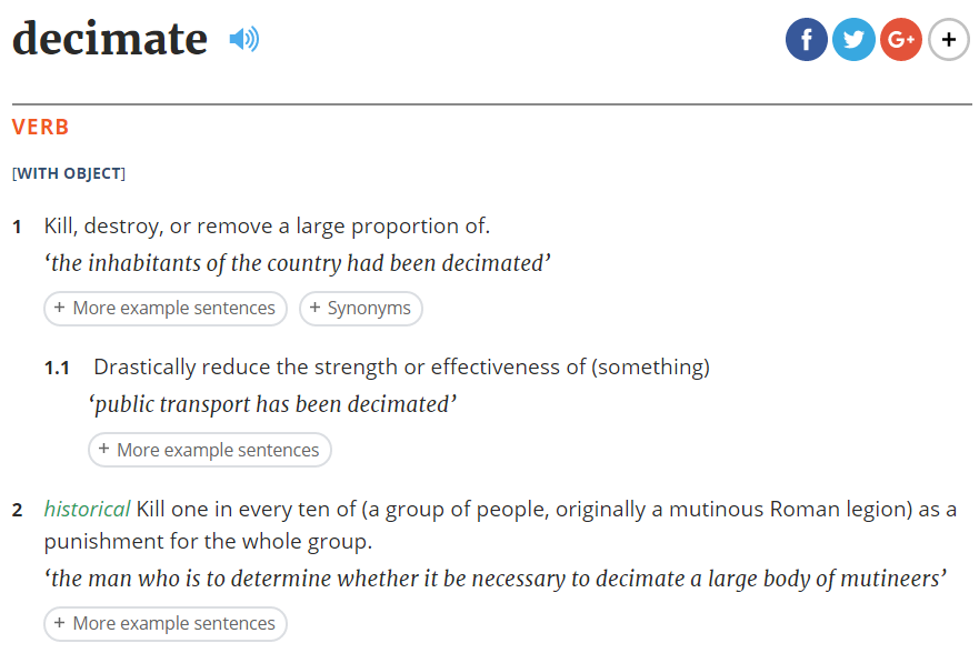 Oxford dictionaries entry for decimate