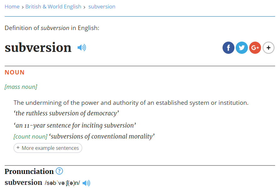 Dictionary entry for subversion