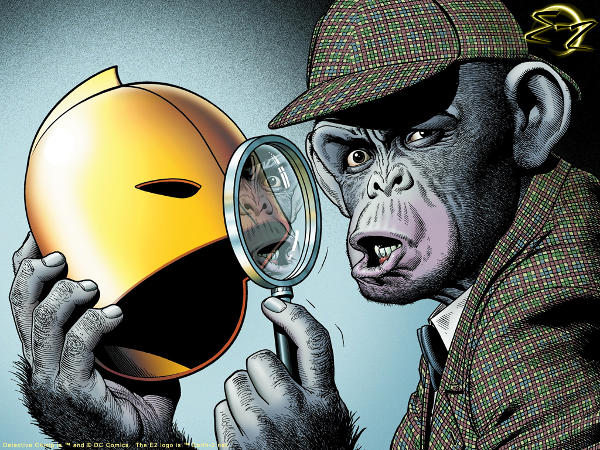 Detective Chimp, complete with trilby and magnifying glass