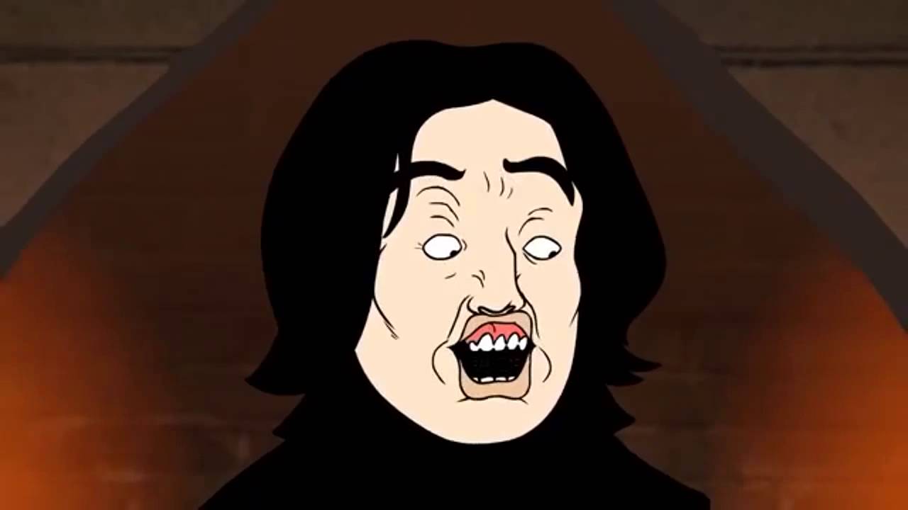 Cartoon image of Snape mouthing Leviosa