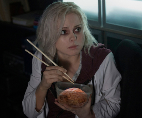 Zombie woman eating brains with chopsticks