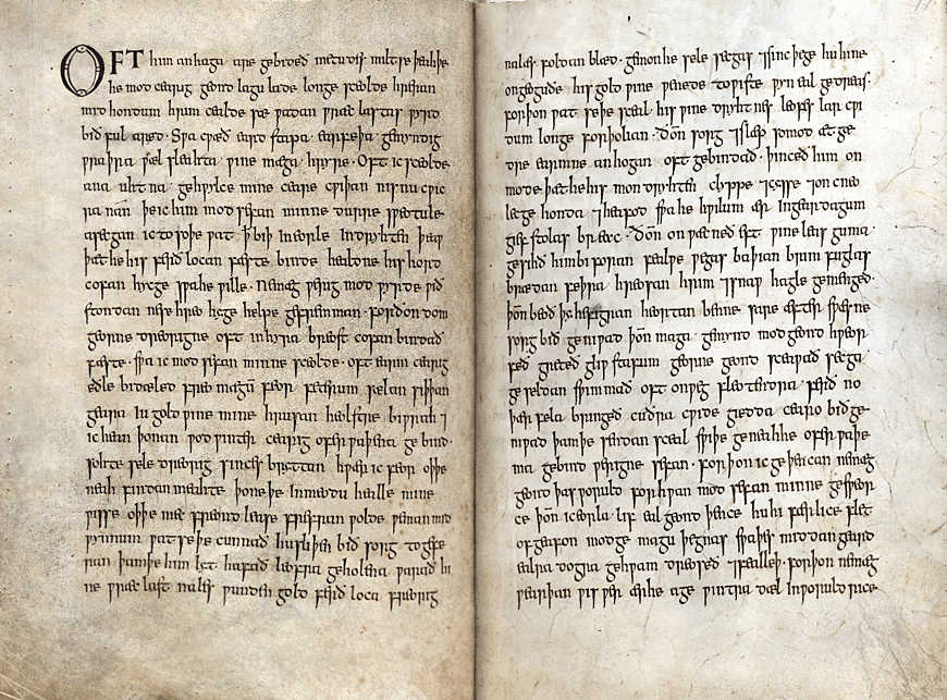 A screenshot of The Wanderer, as viewed in the Exeter Book manuscript.