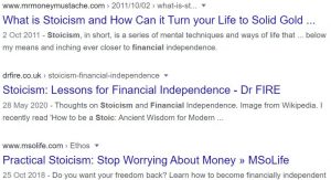 Headlines of dubious financial readings of stoicism.