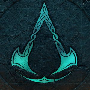 The symbol of Assassin’s Creed: Valhalla, represented by two downward-facing axes.