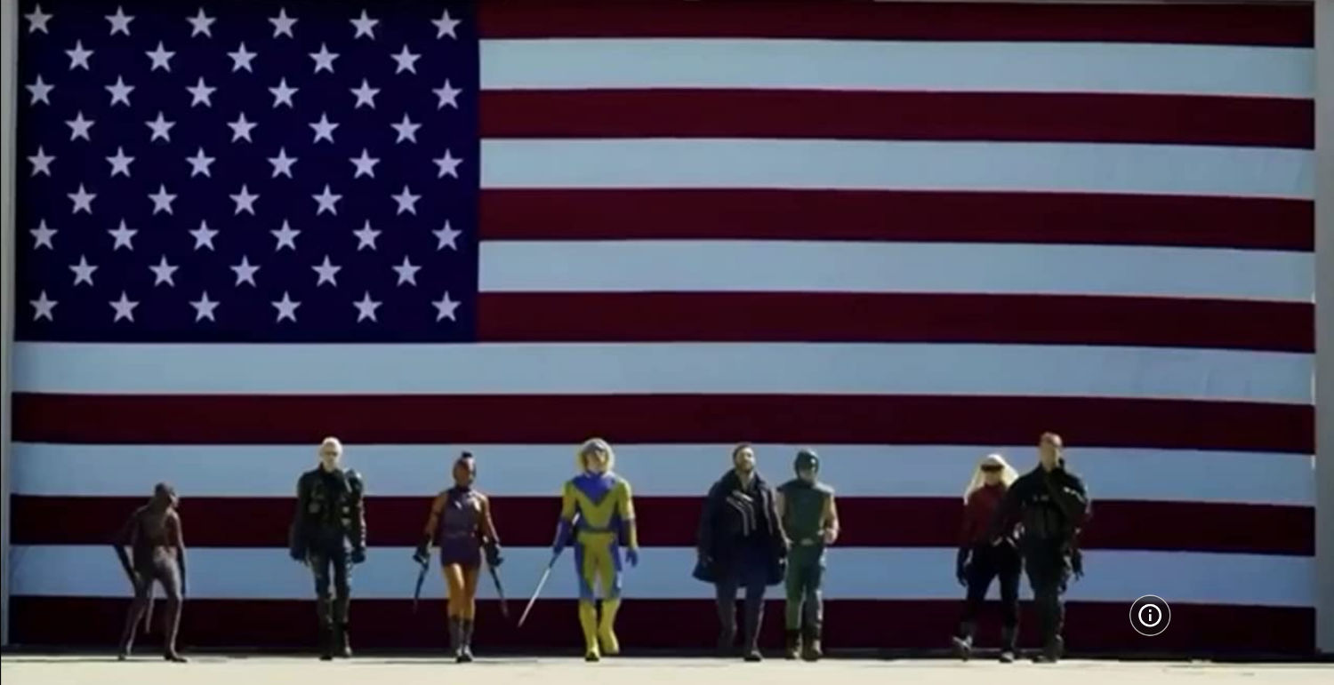 Suicide Squad in front of US flag